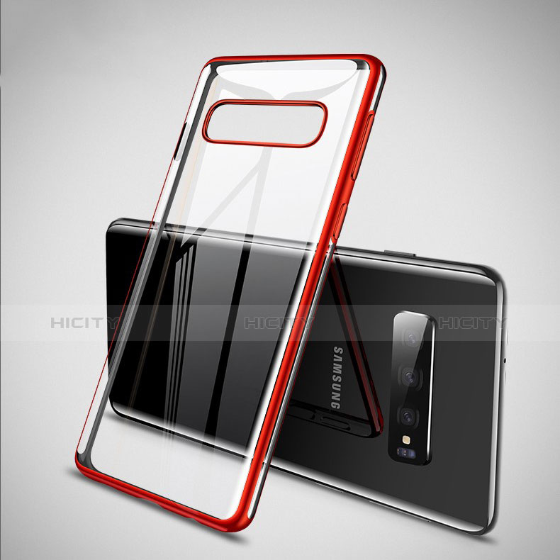 Silikon Schutzhülle Ultra Dünn Tasche Durchsichtig Transparent S02 für Samsung Galaxy S10 Rot Plus