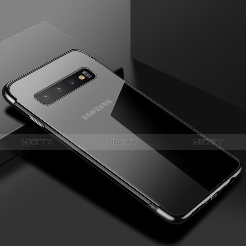 Silikon Schutzhülle Ultra Dünn Tasche Durchsichtig Transparent S03 für Samsung Galaxy S10 Plus Schwarz Plus