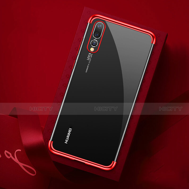 Silikon Schutzhülle Ultra Dünn Tasche Durchsichtig Transparent S07 für Huawei P20 Pro Rot Plus
