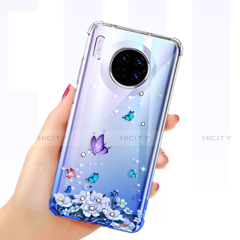 Silikon Schutzhülle Ultra Dünn Tasche Durchsichtig Transparent Schmetterling für Huawei Mate 30 Blau