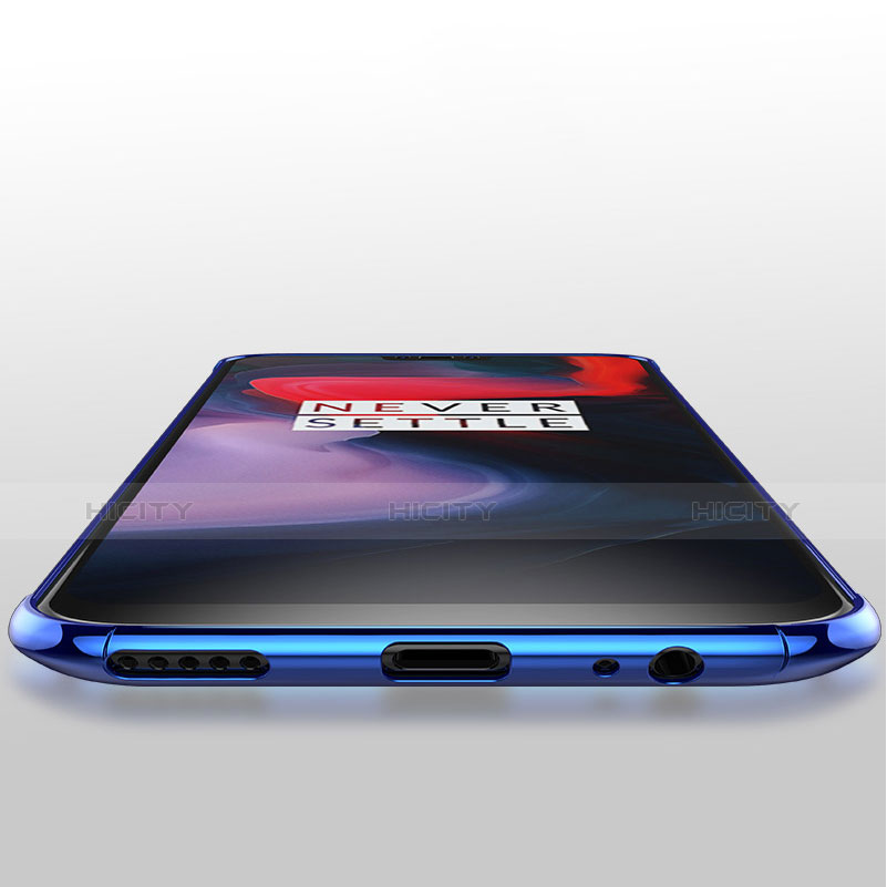 Silikon Schutzhülle Ultra Dünn Tasche Durchsichtig Transparent T02 für OnePlus 6 Blau groß