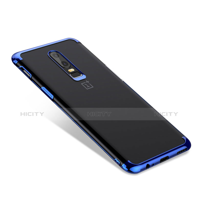 Silikon Schutzhülle Ultra Dünn Tasche Durchsichtig Transparent T02 für OnePlus 6 Blau groß