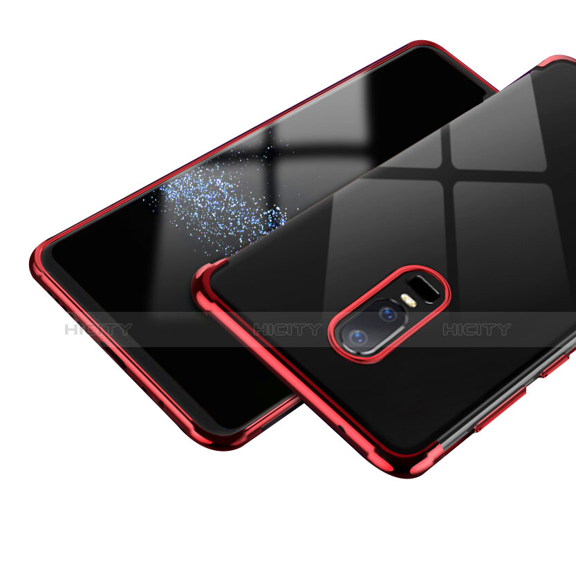 Silikon Schutzhülle Ultra Dünn Tasche Durchsichtig Transparent T02 für OnePlus 6 Rot groß