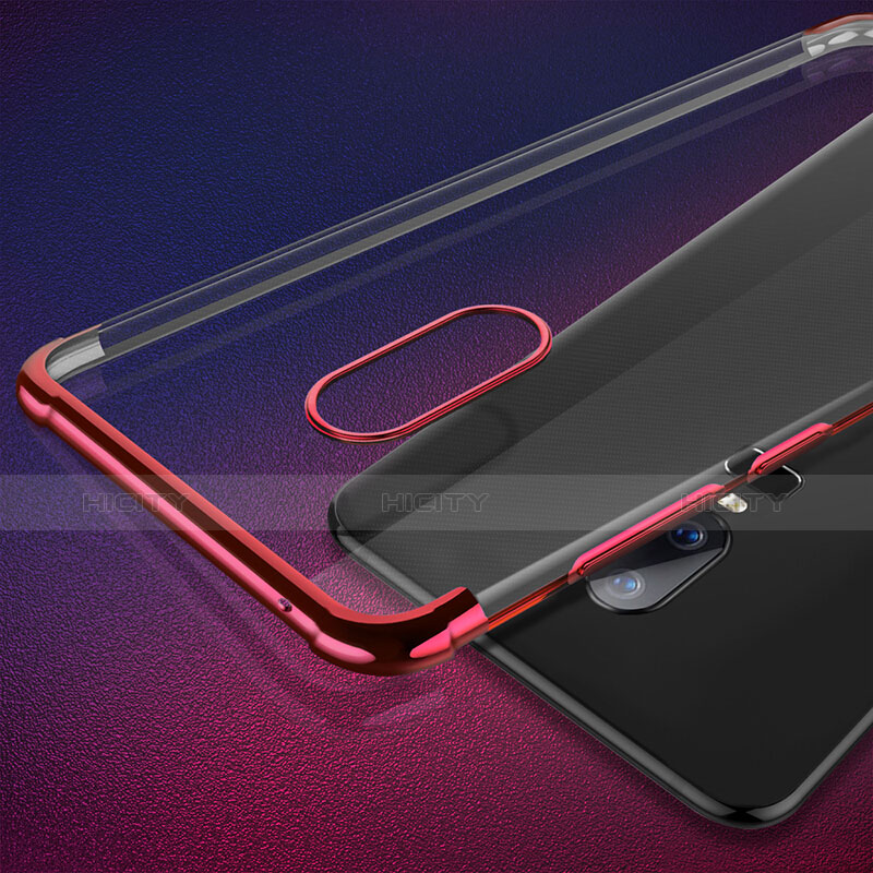 Silikon Schutzhülle Ultra Dünn Tasche Durchsichtig Transparent T02 für OnePlus 6 Rot groß