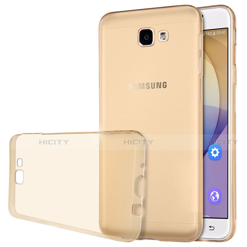 Silikon Schutzhülle Ultra Dünn Tasche Durchsichtig Transparent T02 für Samsung Galaxy J7 Prime Gold groß