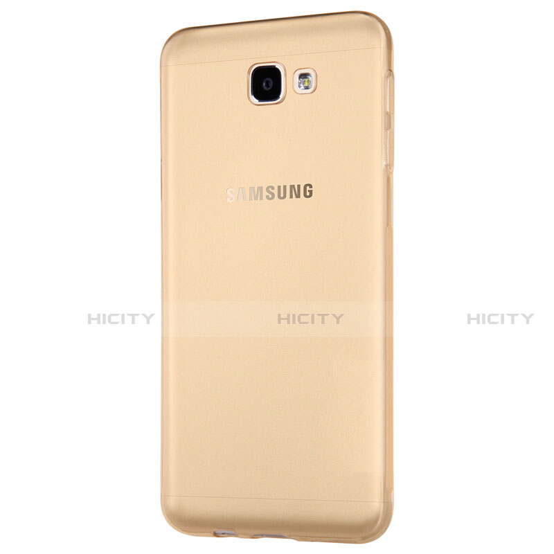 Silikon Schutzhülle Ultra Dünn Tasche Durchsichtig Transparent T02 für Samsung Galaxy J7 Prime Gold groß