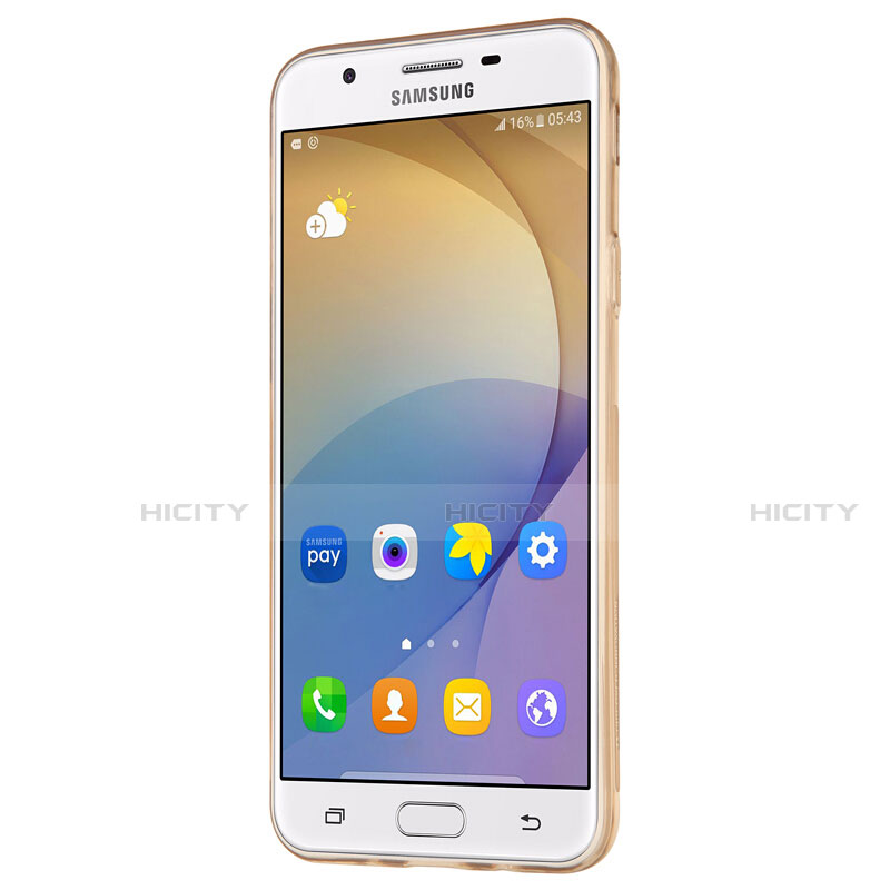 Silikon Schutzhülle Ultra Dünn Tasche Durchsichtig Transparent T02 für Samsung Galaxy J7 Prime Gold groß