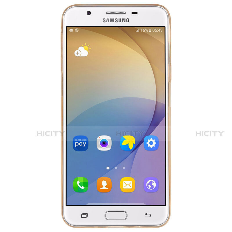 Silikon Schutzhülle Ultra Dünn Tasche Durchsichtig Transparent T02 für Samsung Galaxy J7 Prime Gold groß