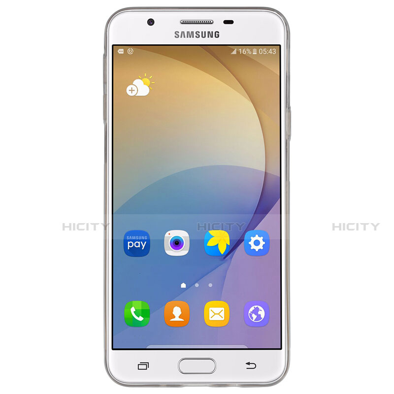 Silikon Schutzhülle Ultra Dünn Tasche Durchsichtig Transparent T02 für Samsung Galaxy J7 Prime Grau groß