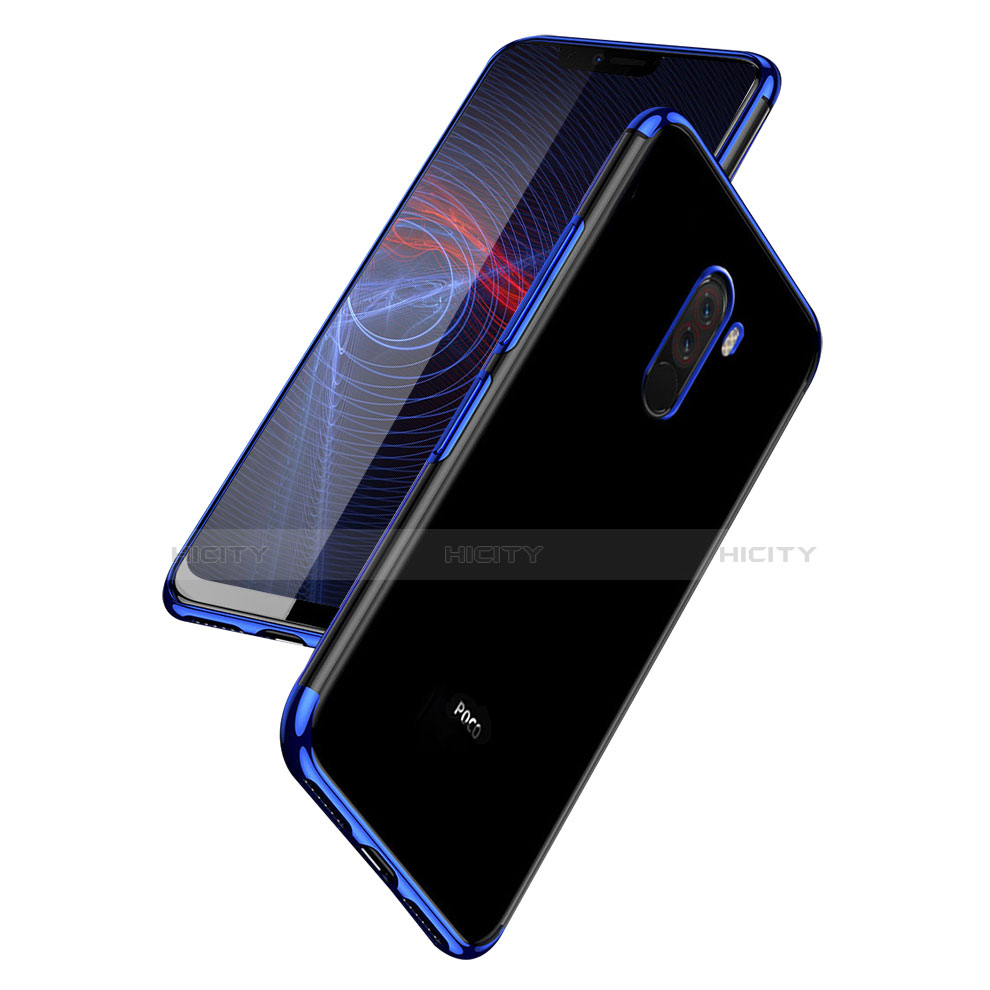 Silikon Schutzhülle Ultra Dünn Tasche Durchsichtig Transparent T02 für Xiaomi Pocophone F1 Blau groß