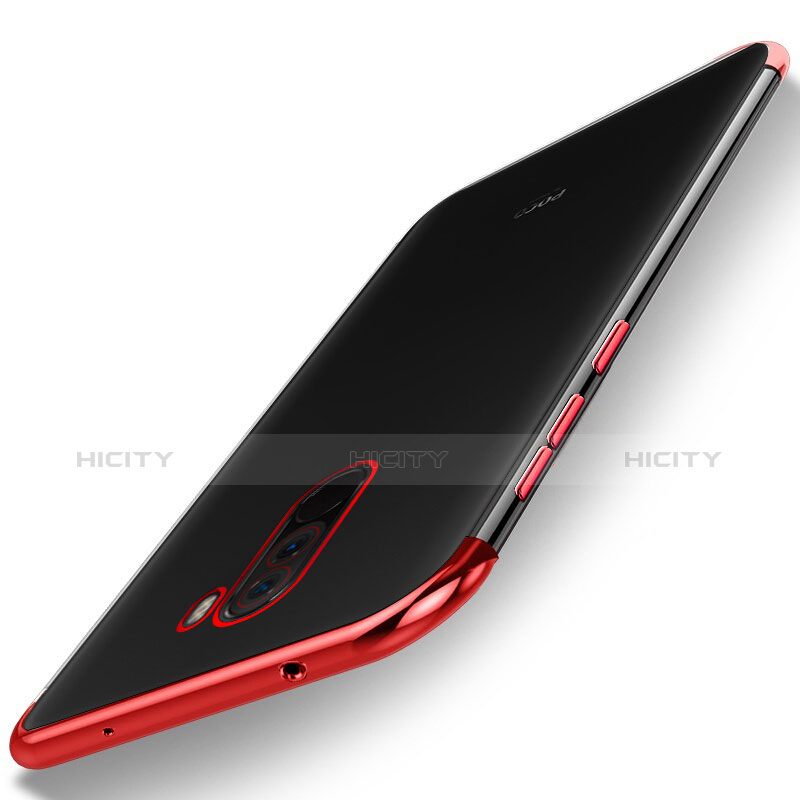 Silikon Schutzhülle Ultra Dünn Tasche Durchsichtig Transparent T02 für Xiaomi Pocophone F1 Rot groß