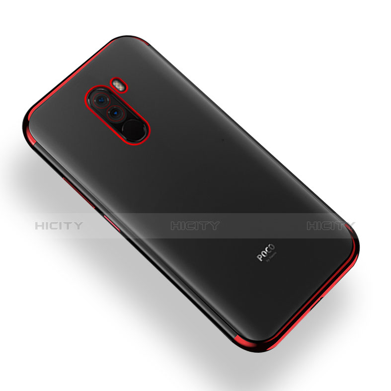 Silikon Schutzhülle Ultra Dünn Tasche Durchsichtig Transparent T02 für Xiaomi Pocophone F1 Rot groß