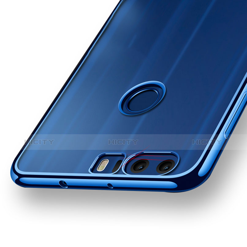 Silikon Schutzhülle Ultra Dünn Tasche Durchsichtig Transparent T03 für Huawei Honor 8 Blau groß