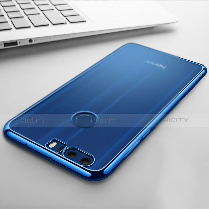 Silikon Schutzhülle Ultra Dünn Tasche Durchsichtig Transparent T03 für Huawei Honor 8 Blau groß