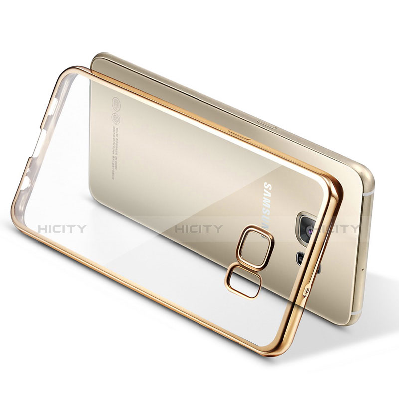 Silikon Schutzhülle Ultra Dünn Tasche Durchsichtig Transparent T03 für Samsung Galaxy S6 Edge+ Plus SM-G928F Gold groß