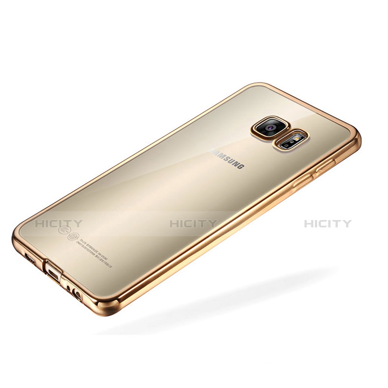 Silikon Schutzhülle Ultra Dünn Tasche Durchsichtig Transparent T03 für Samsung Galaxy S6 Edge+ Plus SM-G928F Gold groß