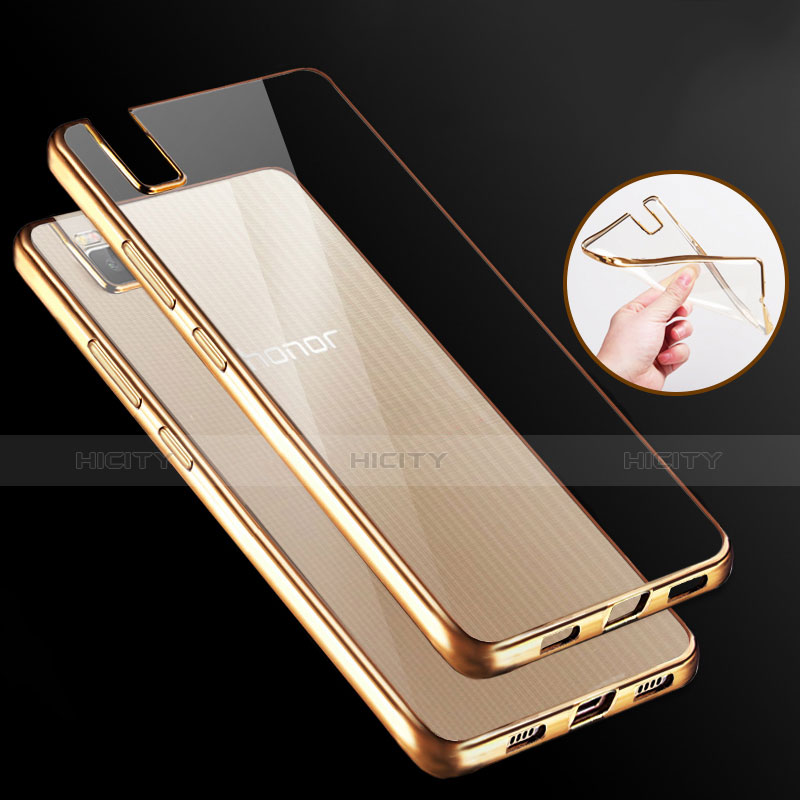 Silikon Schutzhülle Ultra Dünn Tasche Durchsichtig Transparent T06 für Huawei Honor 7i shot X Gold groß