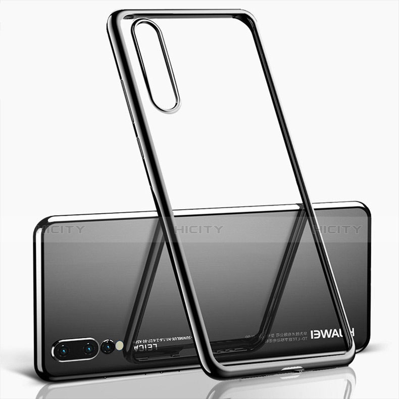 Silikon Schutzhülle Ultra Dünn Tasche Durchsichtig Transparent T06 für Huawei P20 Pro Schwarz groß