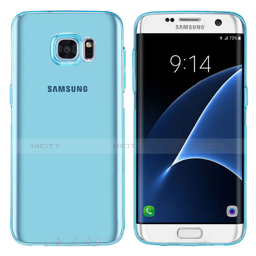 Silikon Schutzhülle Ultra Dünn Tasche Durchsichtig Transparent T07 für Samsung Galaxy S7 Edge G935F Blau Plus