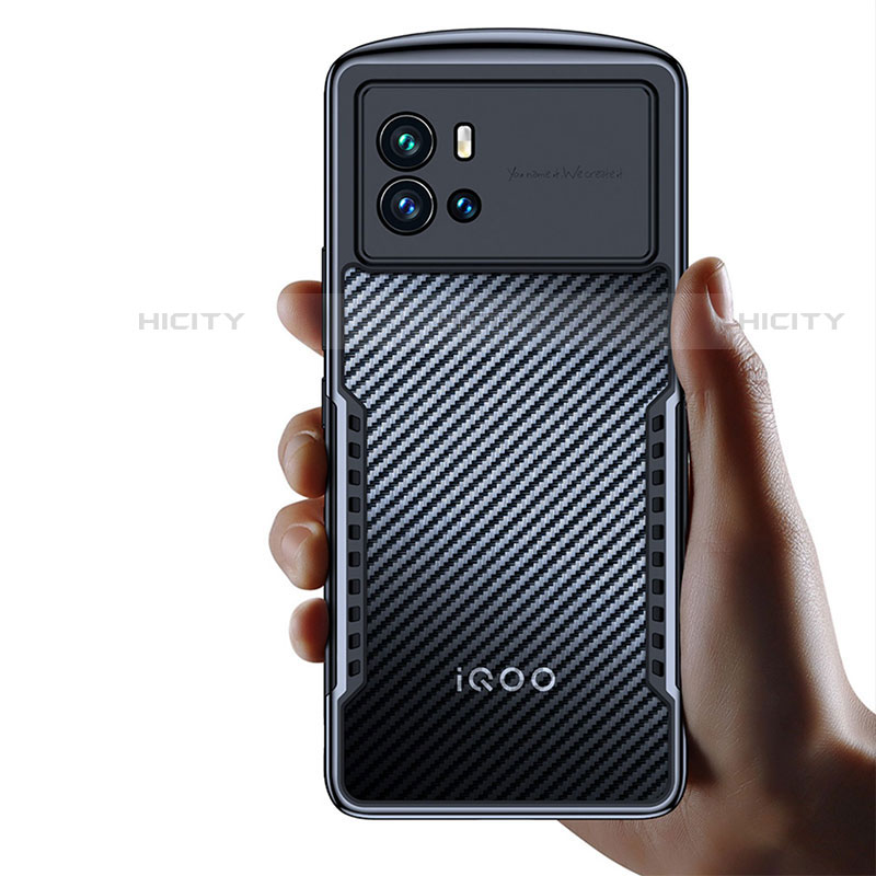 Silikon Schutzhülle Ultra Dünn Tasche Durchsichtig Transparent T10 für Vivo iQOO 9 5G Schwarz groß