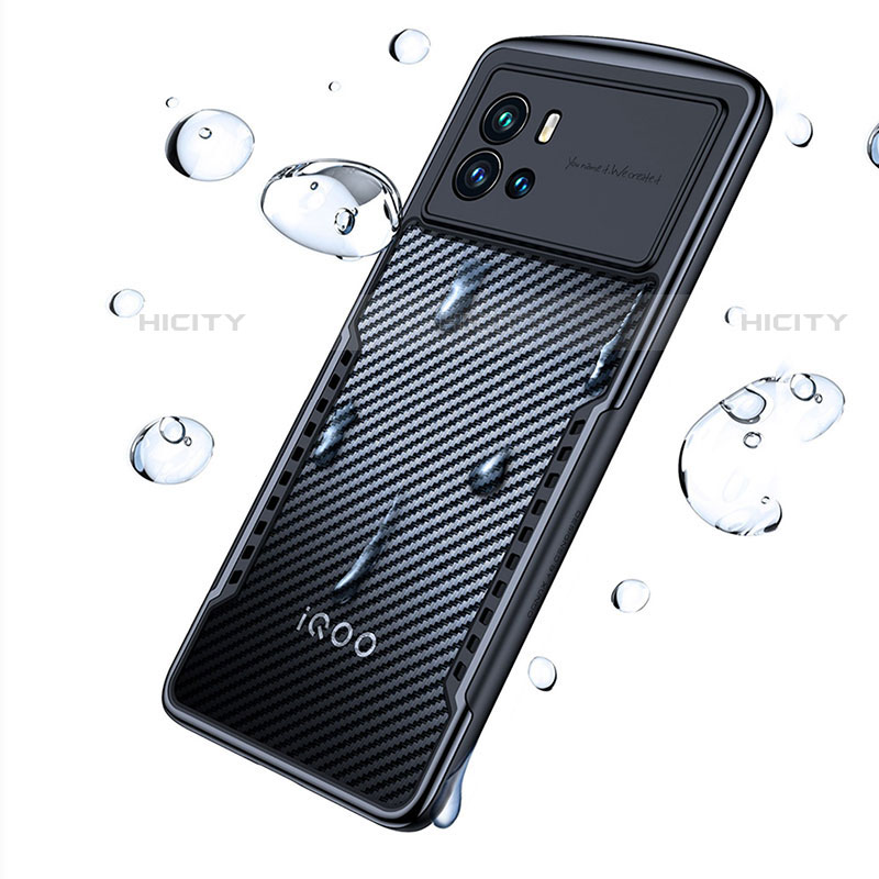 Silikon Schutzhülle Ultra Dünn Tasche Durchsichtig Transparent T10 für Vivo iQOO 9 5G Schwarz groß