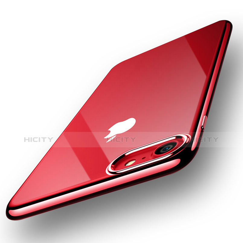 Silikon Schutzhülle Ultra Dünn Tasche Durchsichtig Transparent T18 für Apple iPhone 7 Rot groß