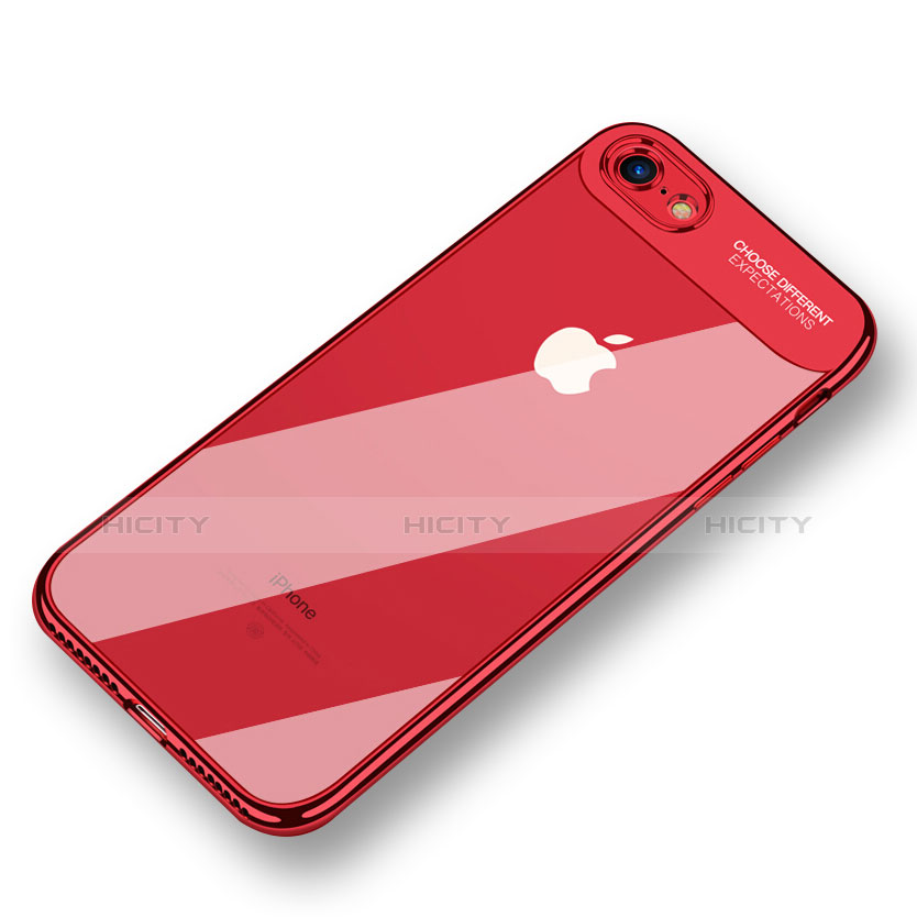 Silikon Schutzhülle Ultra Dünn Tasche Durchsichtig Transparent T18 für Apple iPhone 7 Rot groß