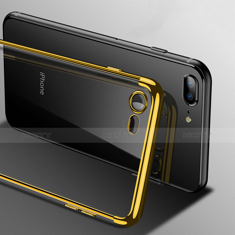 Silikon Schutzhülle Ultra Dünn Tasche Durchsichtig Transparent T19 für Apple iPhone 7 Gold groß