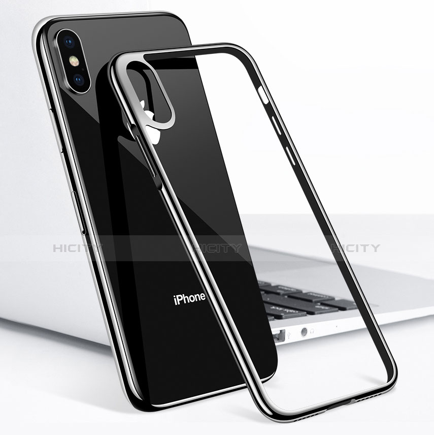 Silikon Schutzhülle Ultra Dünn Tasche Durchsichtig Transparent V04 für Apple iPhone Xs Schwarz groß