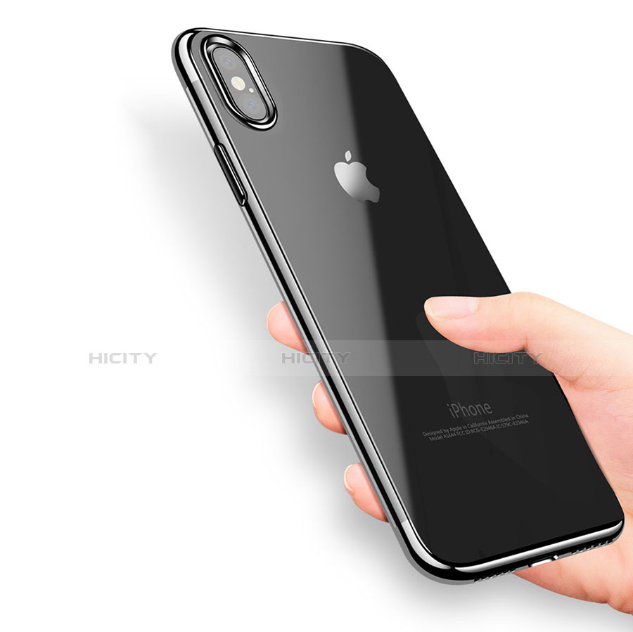 Silikon Schutzhülle Ultra Dünn Tasche Durchsichtig Transparent V12 für Apple iPhone Xs Schwarz groß