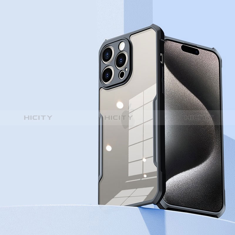 Silikon Schutzhülle Ultra Dünn Tasche Durchsichtig Transparent XD1 für Apple iPhone 15 Pro Schwarz groß