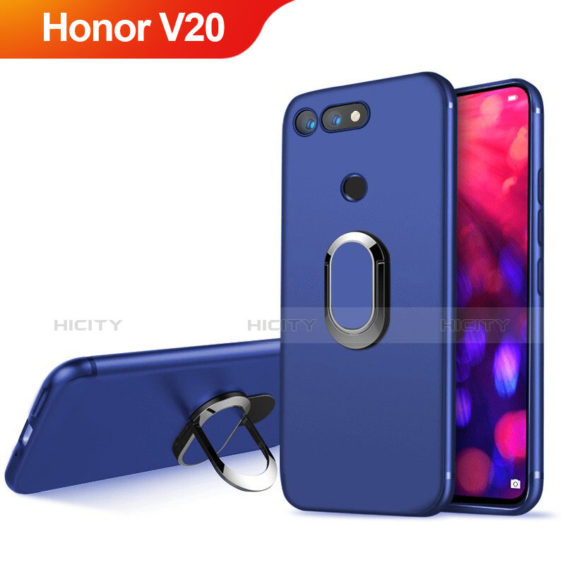 Silikon Schutzhülle Ultra Dünn Tasche Silikon mit Magnetisch Fingerring Ständer für Huawei Honor View 20 Blau
