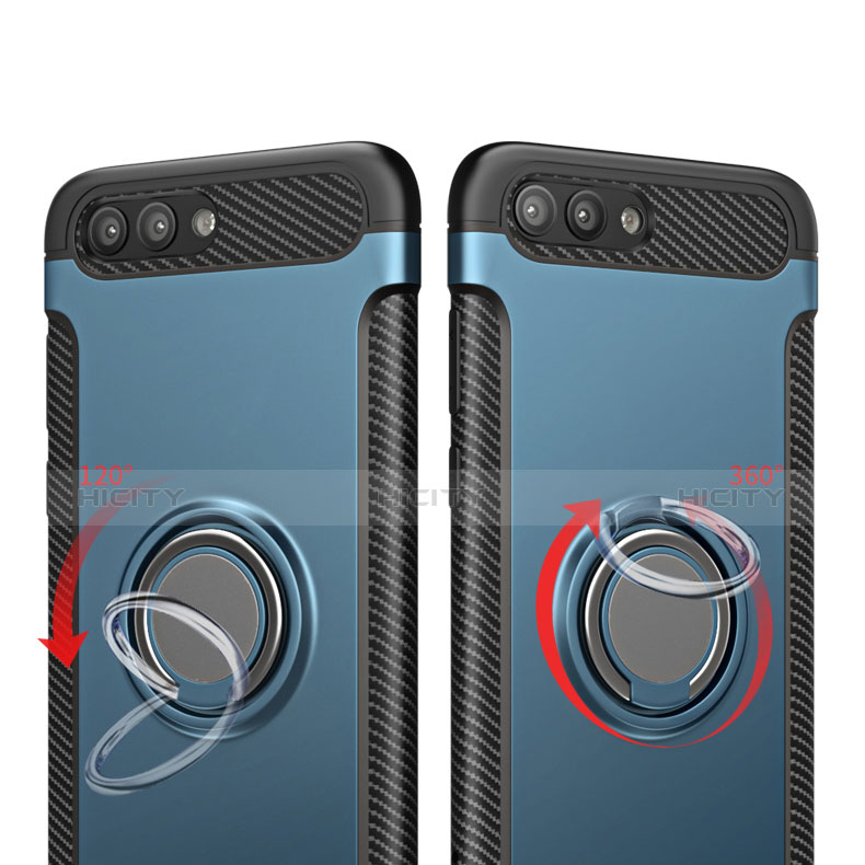 Silikon Schutzhülle und Kunststoff Tasche mit Fingerring Ständer für Huawei Honor View 10 Blau groß