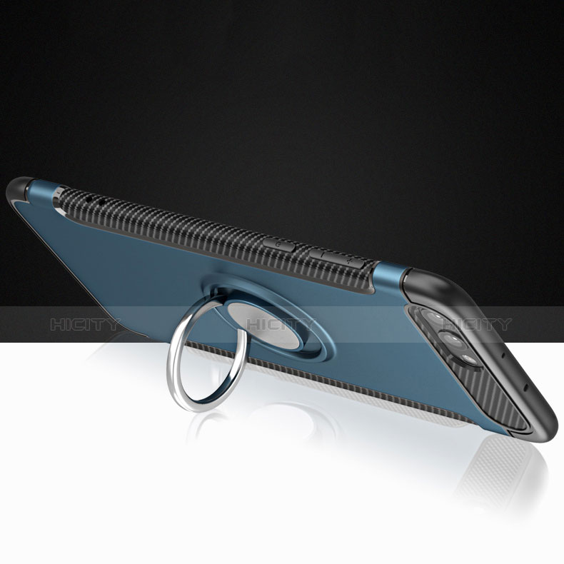 Silikon Schutzhülle und Kunststoff Tasche mit Fingerring Ständer für Huawei Honor View 10 Blau groß
