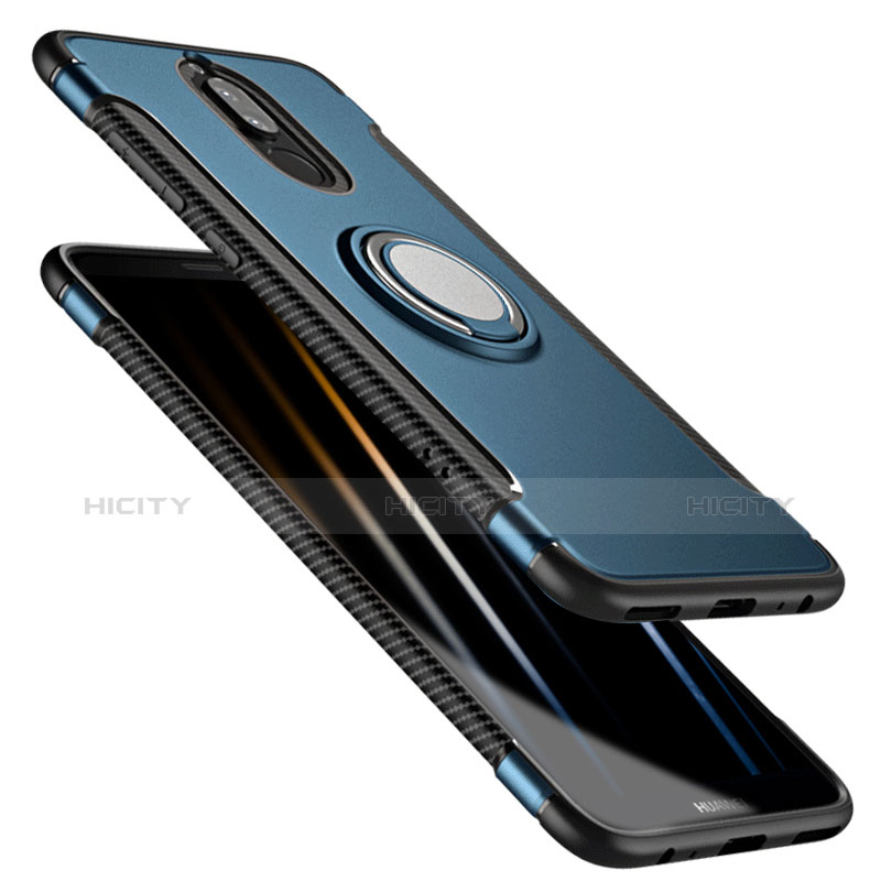 Silikon Schutzhülle und Kunststoff Tasche mit Fingerring Ständer für Huawei Nova 2i Blau Plus