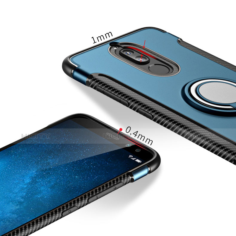Silikon Schutzhülle und Kunststoff Tasche mit Fingerring Ständer für Huawei Nova 2i Blau groß
