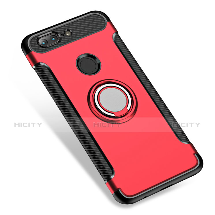 Silikon Schutzhülle und Kunststoff Tasche mit Fingerring Ständer für OnePlus 5T A5010 Rot Plus