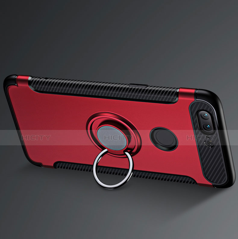 Silikon Schutzhülle und Kunststoff Tasche mit Fingerring Ständer für OnePlus 5T A5010 Rot groß