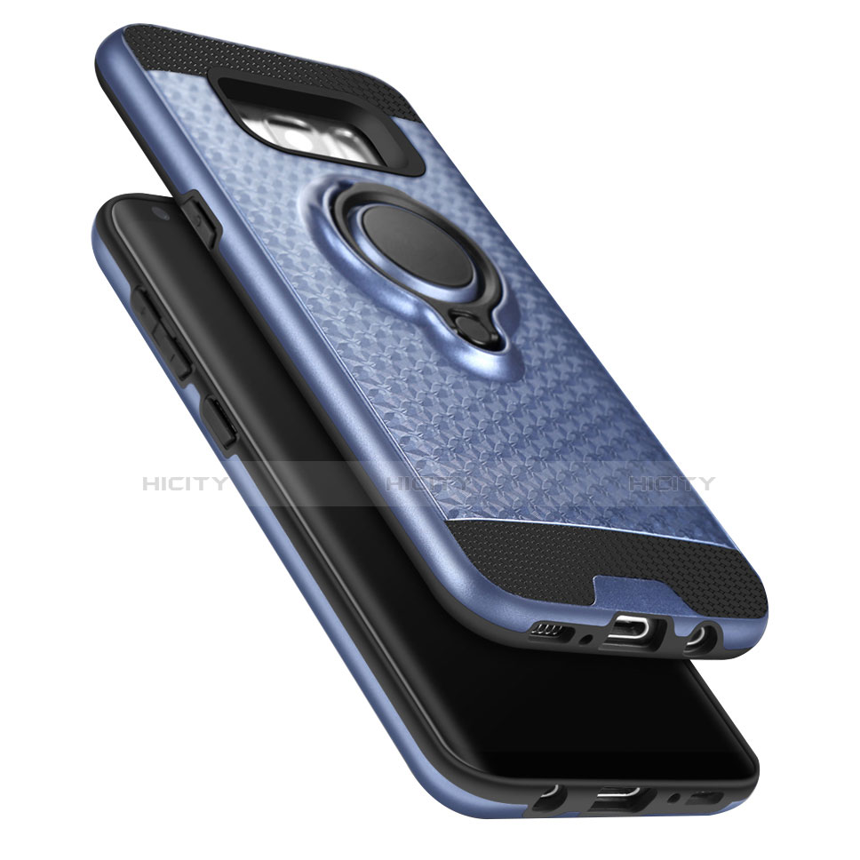 Silikon Schutzhülle und Kunststoff Tasche mit Fingerring Ständer für Samsung Galaxy S8 Blau Plus