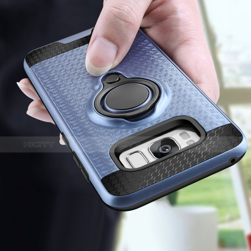 Silikon Schutzhülle und Kunststoff Tasche mit Fingerring Ständer für Samsung Galaxy S8 Blau groß