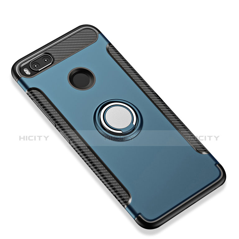 Silikon Schutzhülle und Kunststoff Tasche mit Fingerring Ständer für Xiaomi Mi A1 Blau groß