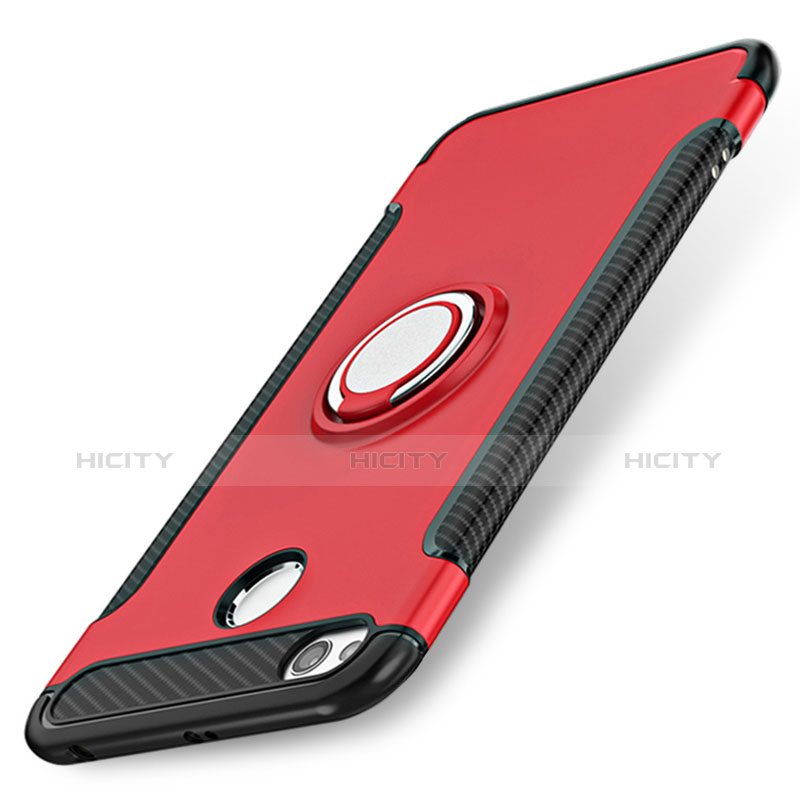 Silikon Schutzhülle und Kunststoff Tasche mit Fingerring Ständer für Xiaomi Redmi 3 Pro Rot Plus