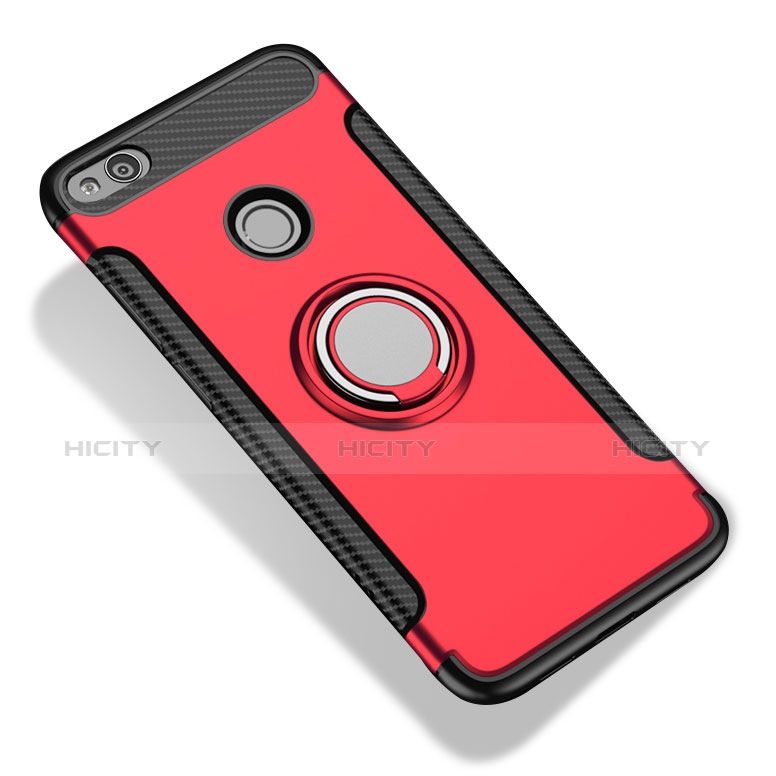 Silikon Schutzhülle und Kunststoff Tasche mit Fingerring Ständer für Xiaomi Redmi 3 Pro Rot