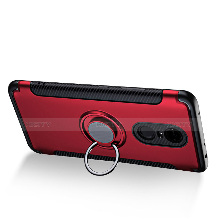 Silikon Schutzhülle und Kunststoff Tasche mit Fingerring Ständer für Xiaomi Redmi 5 Plus Rot groß