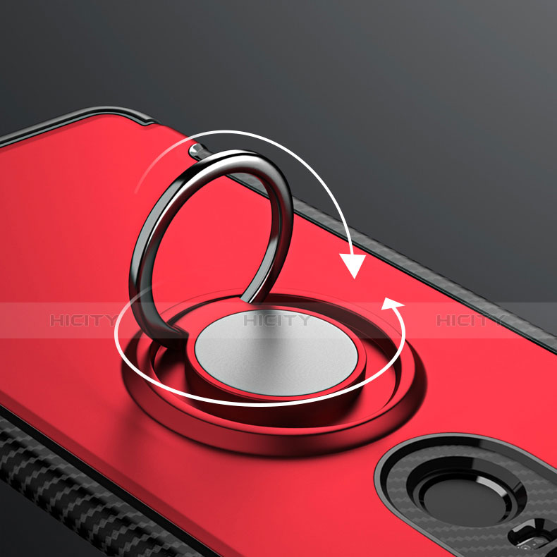 Silikon Schutzhülle und Kunststoff Tasche mit Fingerring Ständer für Xiaomi Redmi 5 Plus Rot groß