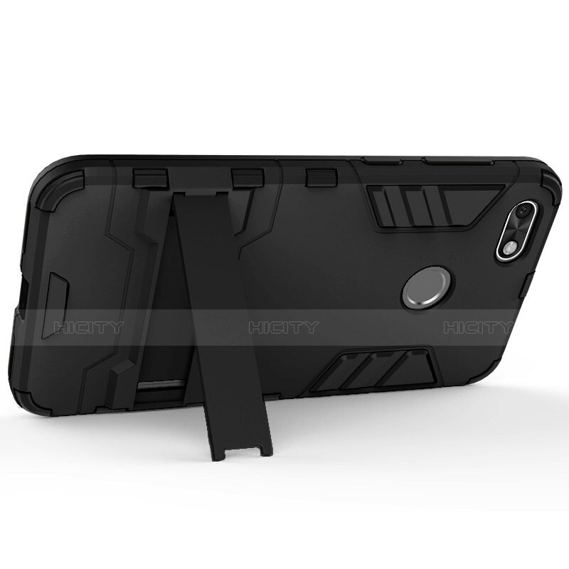 Silikon Schutzhülle und Kunststoff Tasche mit Ständer für Huawei Enjoy 7 Schwarz