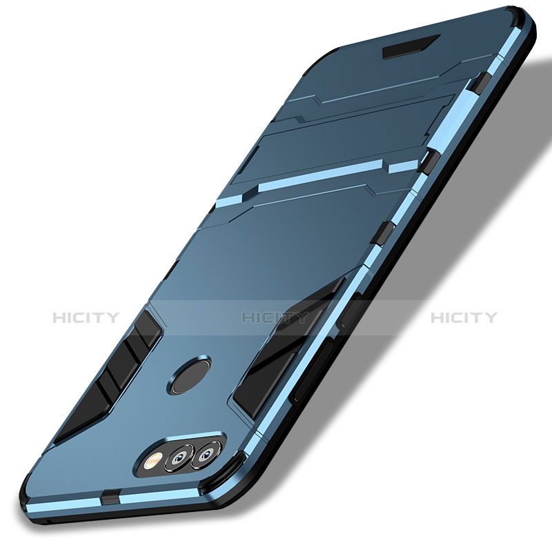 Silikon Schutzhülle und Kunststoff Tasche mit Ständer für Huawei P Smart Blau Plus