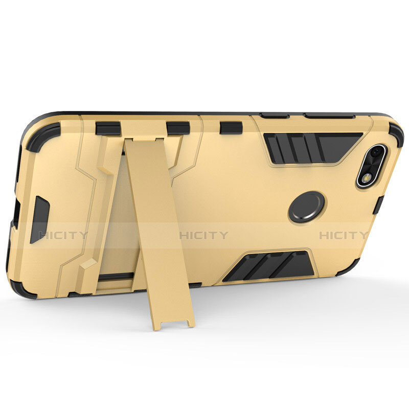 Silikon Schutzhülle und Kunststoff Tasche mit Ständer für Huawei Y6 Pro (2017) Gold groß