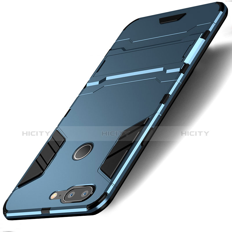Silikon Schutzhülle und Kunststoff Tasche mit Ständer für OnePlus 5T A5010 Blau Plus
