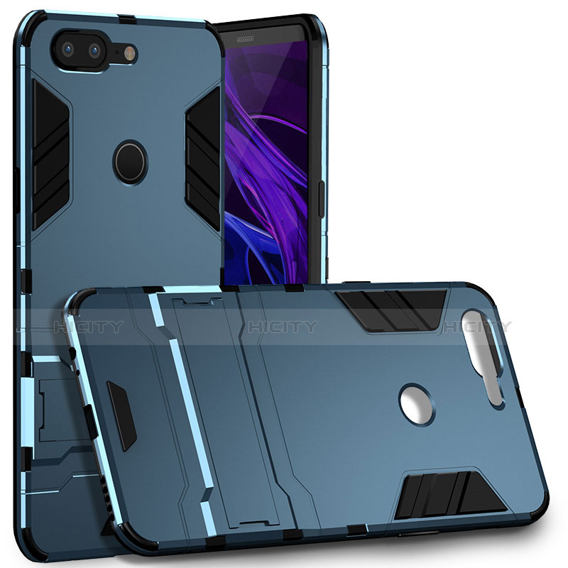 Silikon Schutzhülle und Kunststoff Tasche mit Ständer für OnePlus 5T A5010 Blau groß